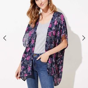 Ann Taylor LOFT Navy and pink floral kimono